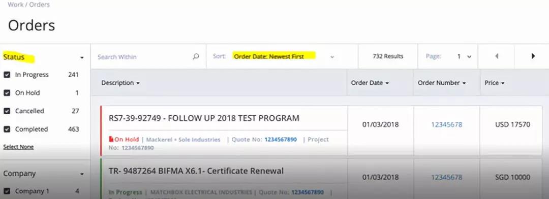 進入訂單界面，您可以通過 “Status” 或 “Order Date” 進行篩選